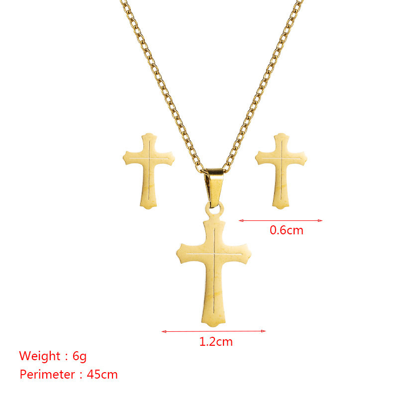 fashion stainless steel hollow round butterfly cross necklace earrings 2piece setpicture1