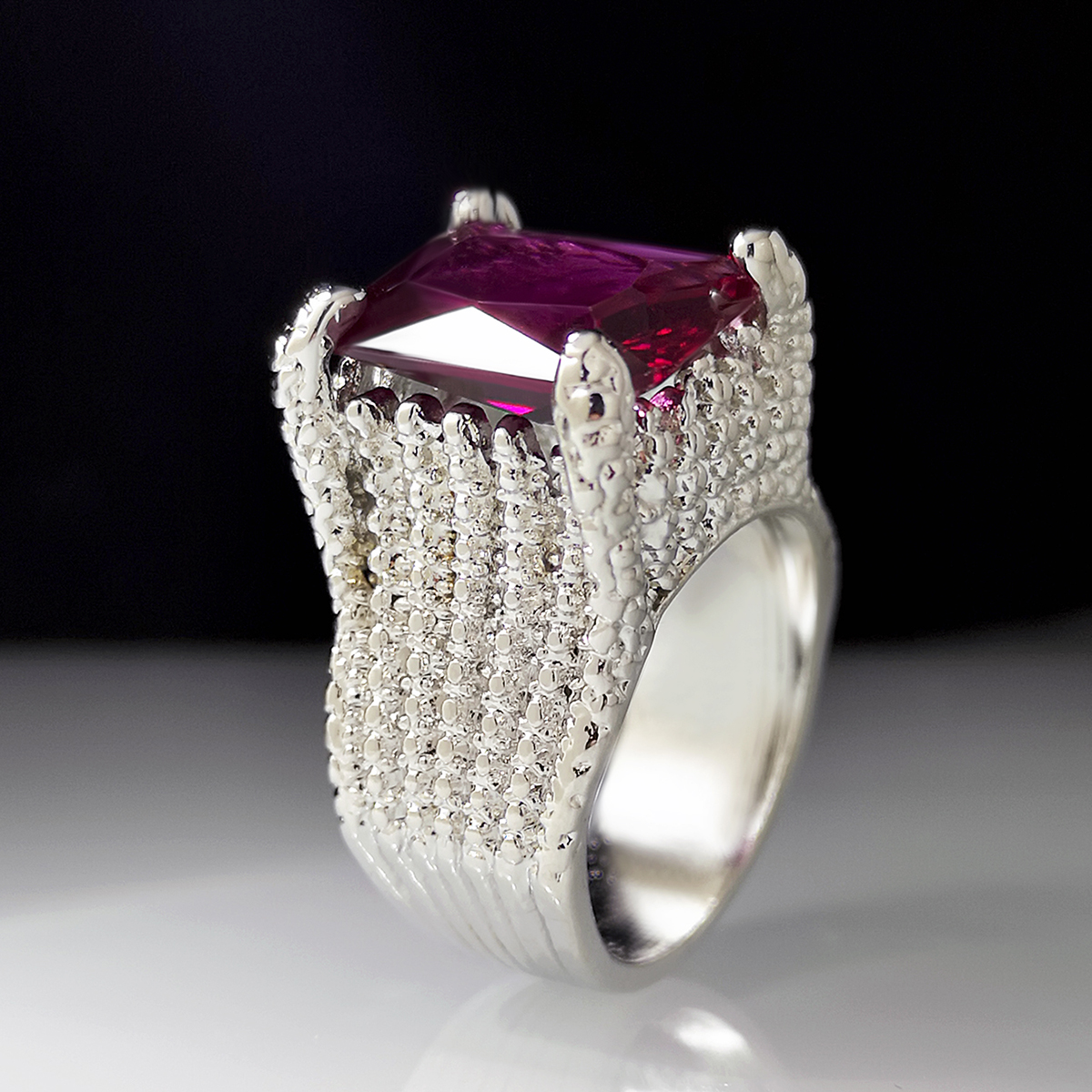 luxury rhinestone inlaid square ruby silver alloy rings