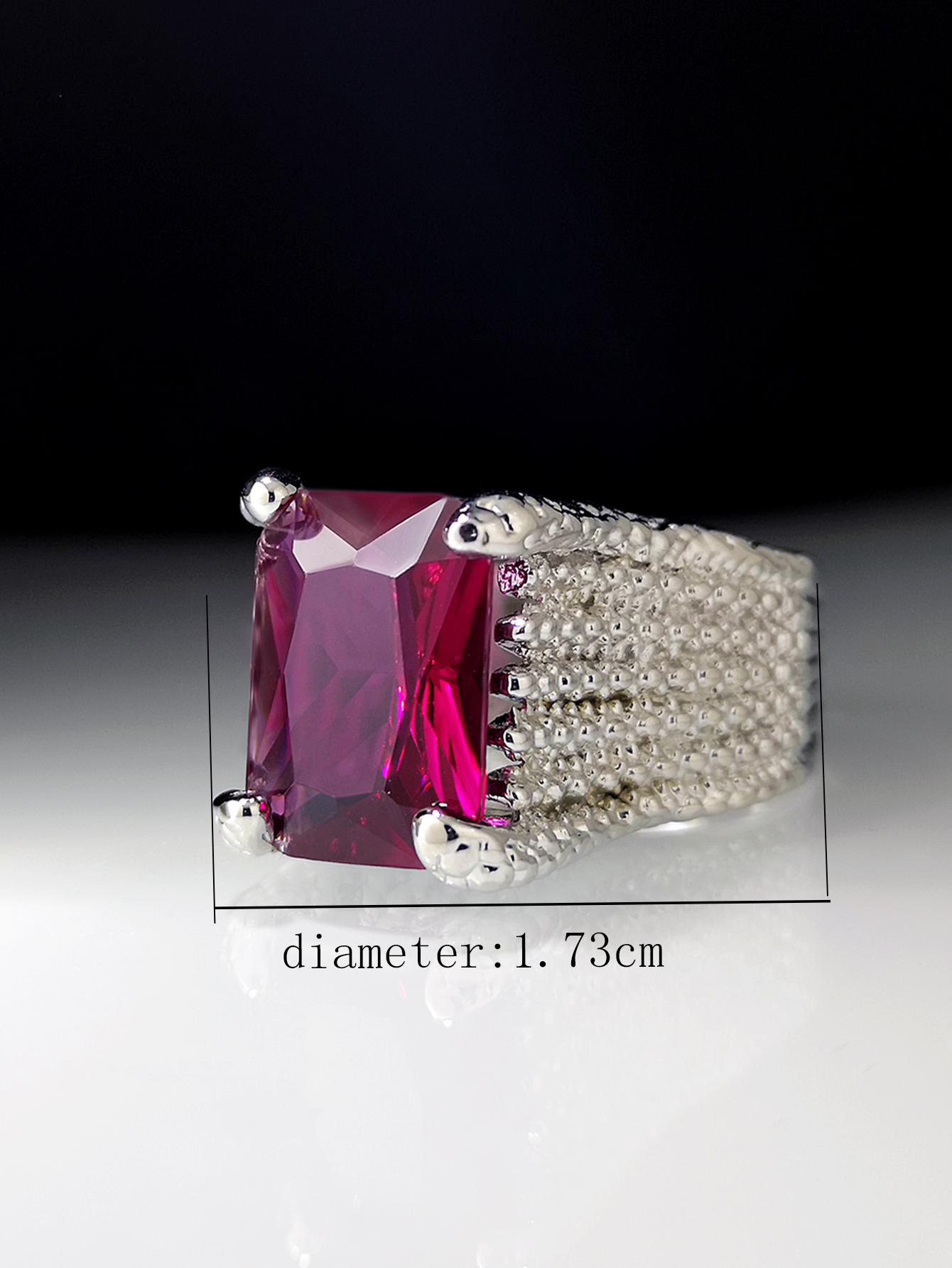 luxury rhinestone inlaid square ruby silver alloy rings