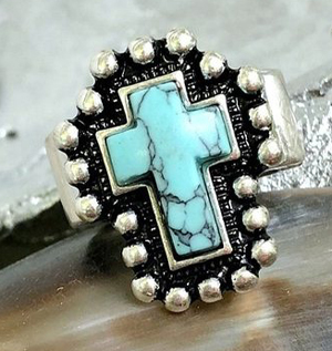 European and American cross turquoise ring retro ring