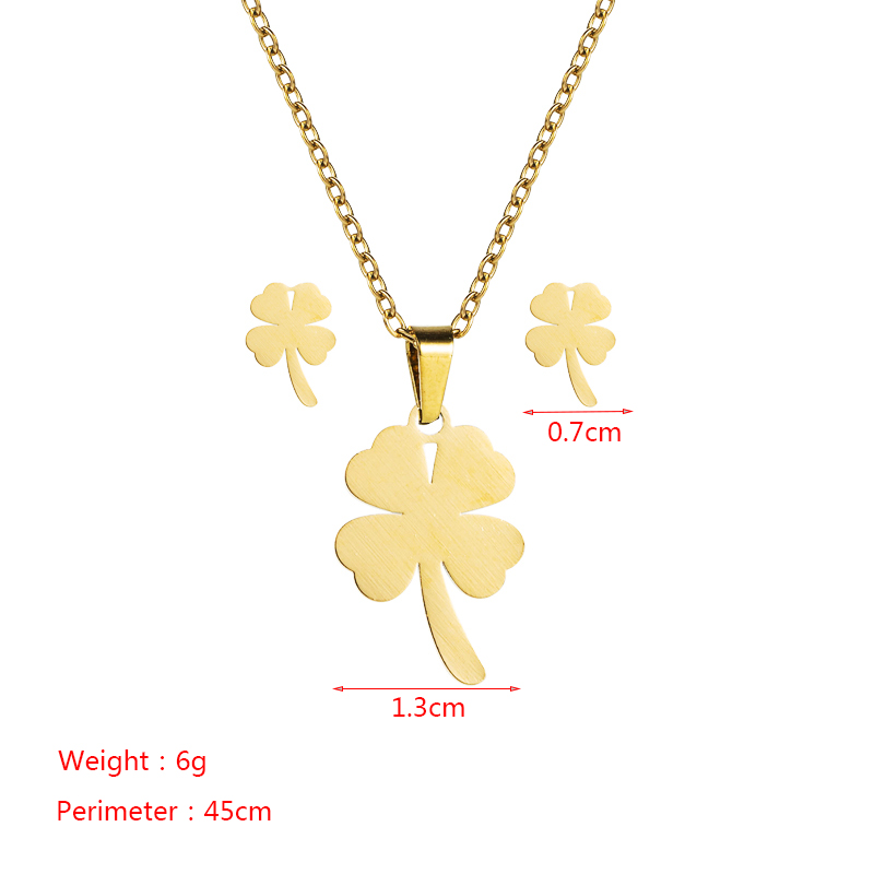 Titanium steel jewelry fashion hollow heart four-leaf clover necklace earrings set