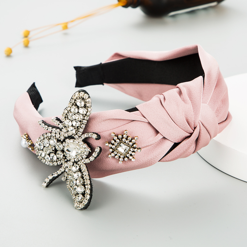 Korean fashion pure color fabric butterfly pearl hairband inlaid rhinestone temperament hair accessoriespicture3