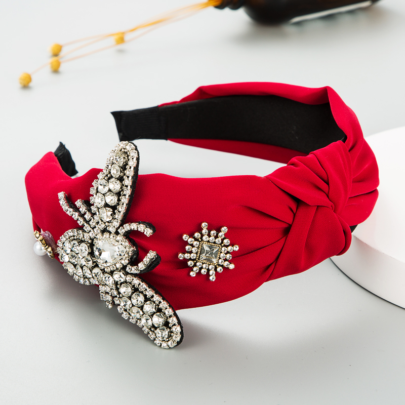 Korean fashion pure color fabric butterfly pearl hairband inlaid rhinestone temperament hair accessoriespicture5