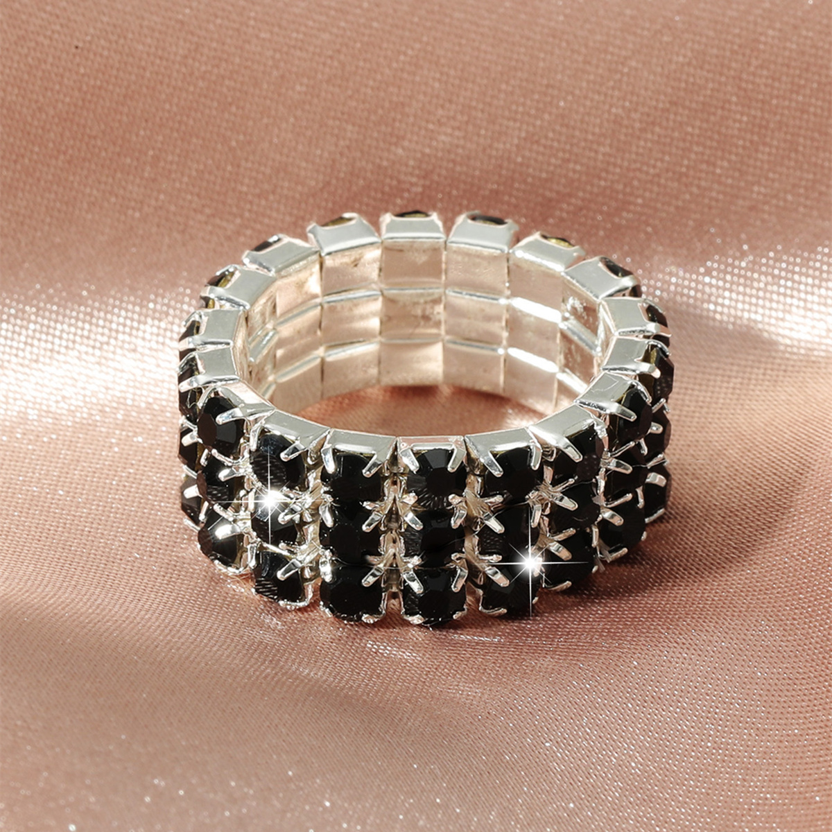 Romantic Black Rhinestone Elastic Ring