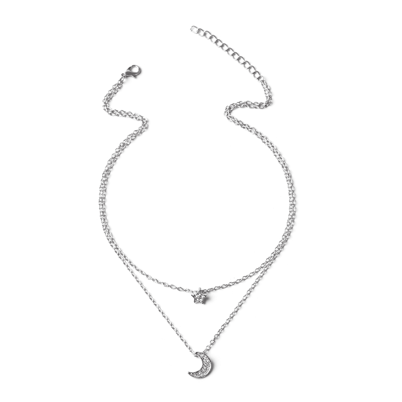 Full diamond star moon clavicle chain necklace