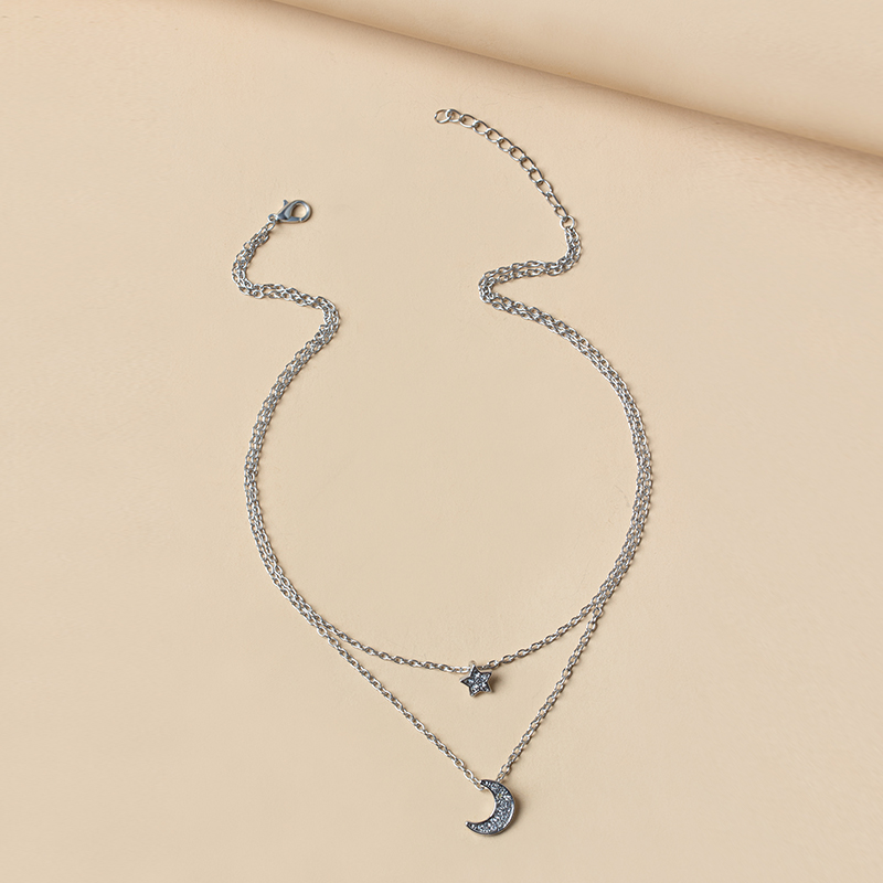 Full diamond star moon clavicle chain necklace