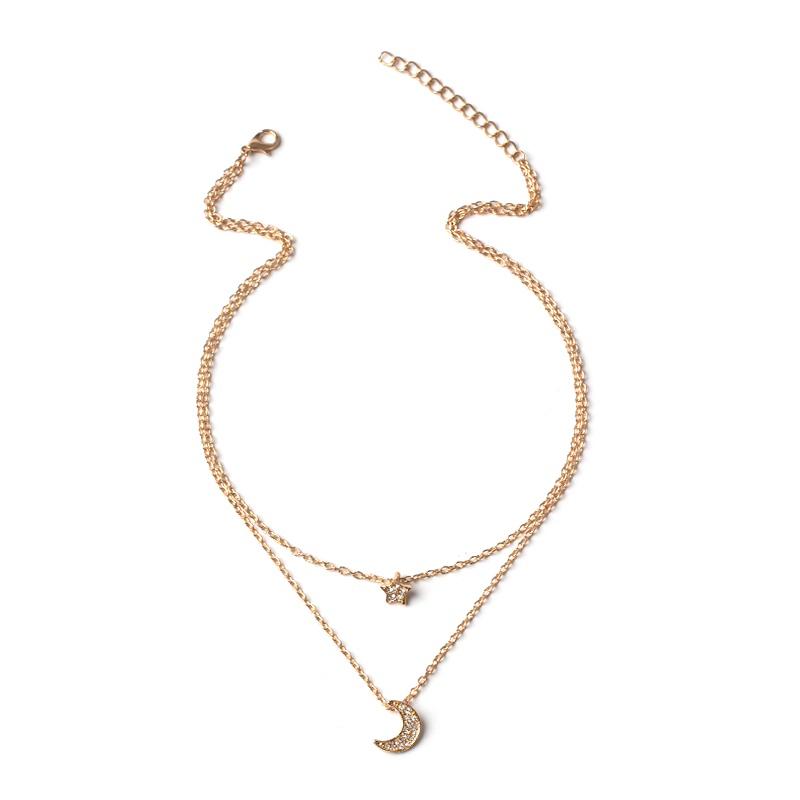 Full diamond star moon clavicle chain necklace