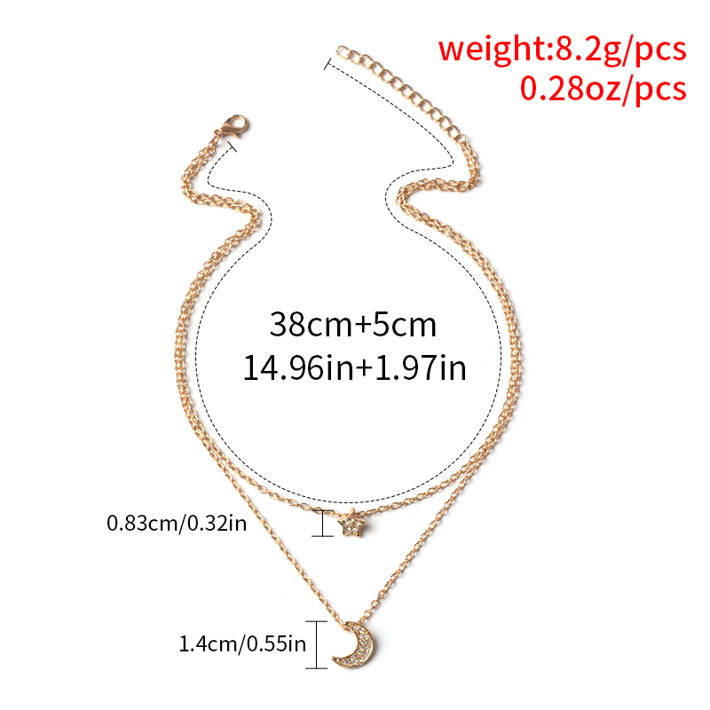 Full diamond star moon clavicle chain necklace