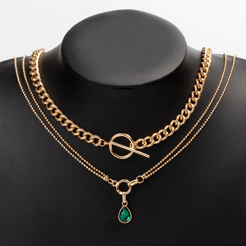 retro style green gemstone two-layer necklace