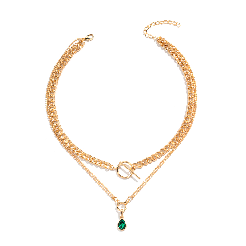 retro style green gemstone two-layer necklace