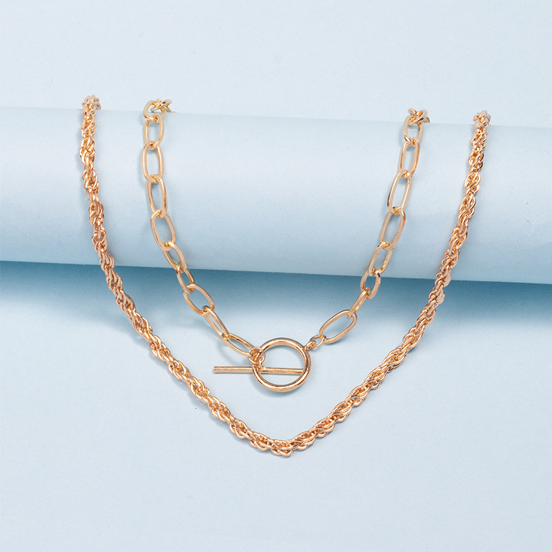 fashion hemp rope chain ot buckle two-layer necklace