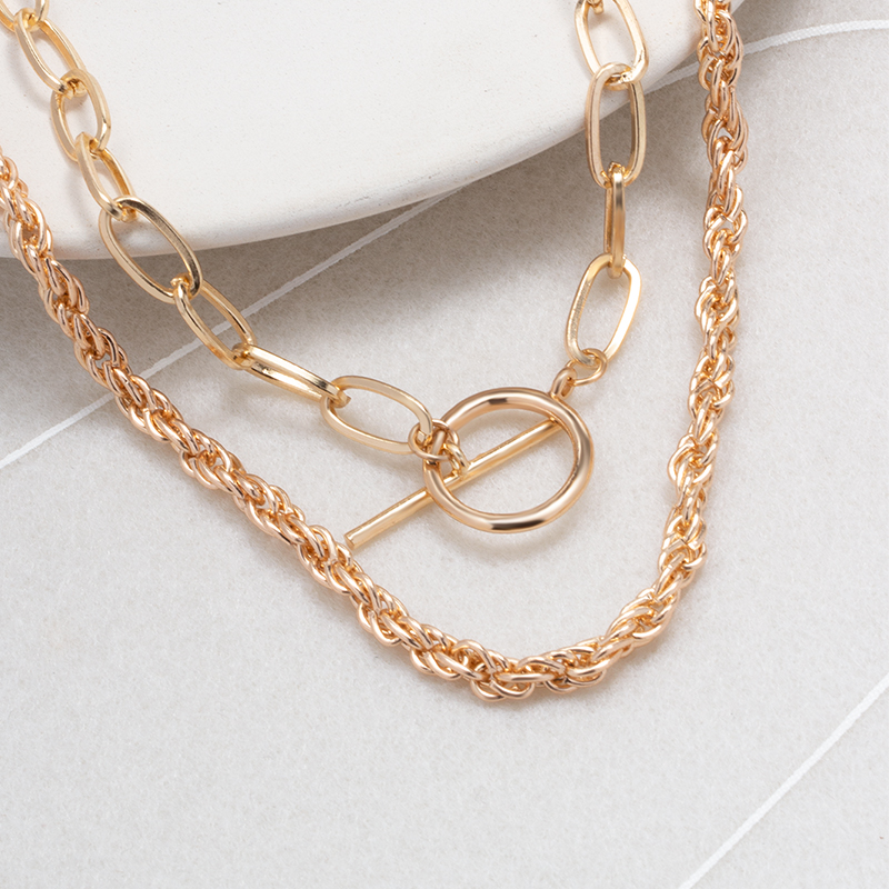 fashion hemp rope chain ot buckle two-layer necklace