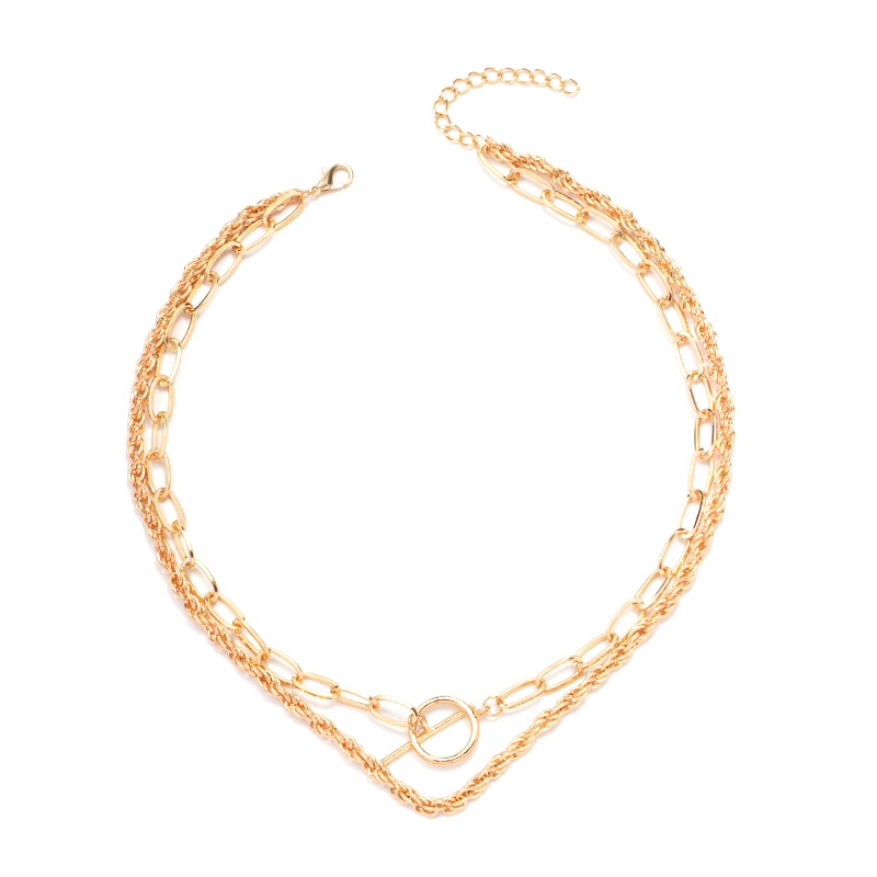 fashion hemp rope chain ot buckle two-layer necklace