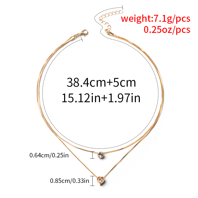 fashion simple round love rhinestone two-layer necklace