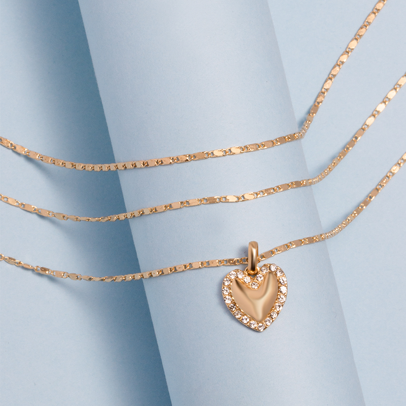 fashion diamond-studded peach heart three-layer necklace