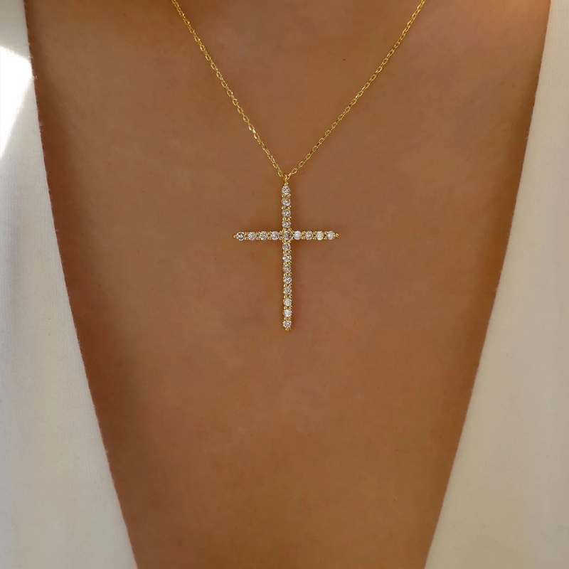 simple full diamond cross necklace wholesale jewelry