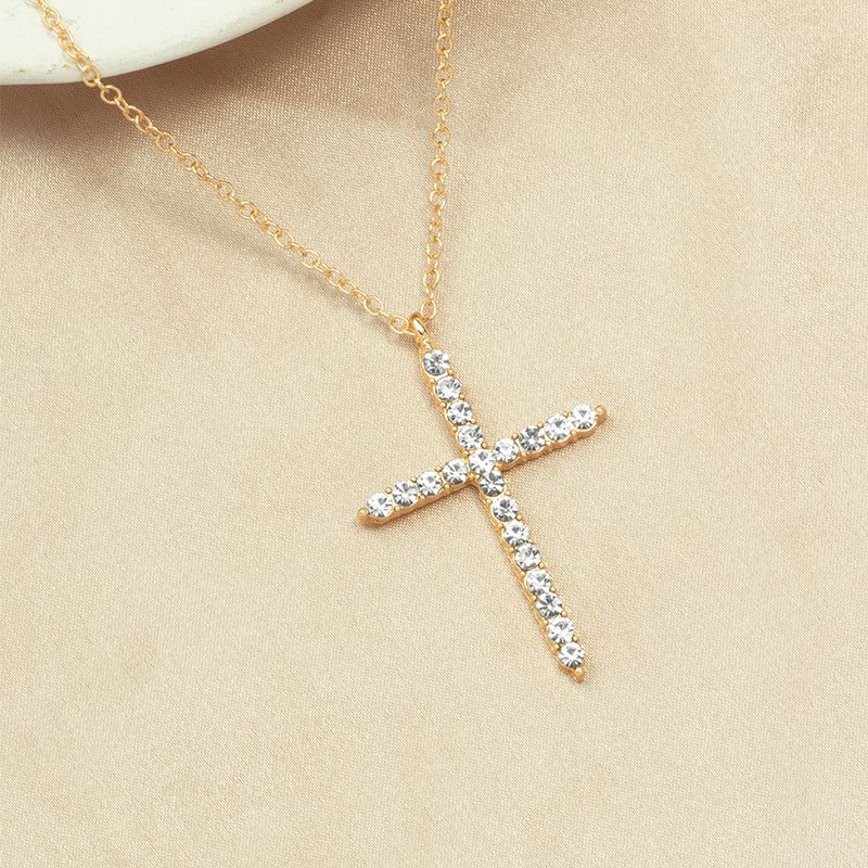 simple full diamond cross necklace wholesale jewelry