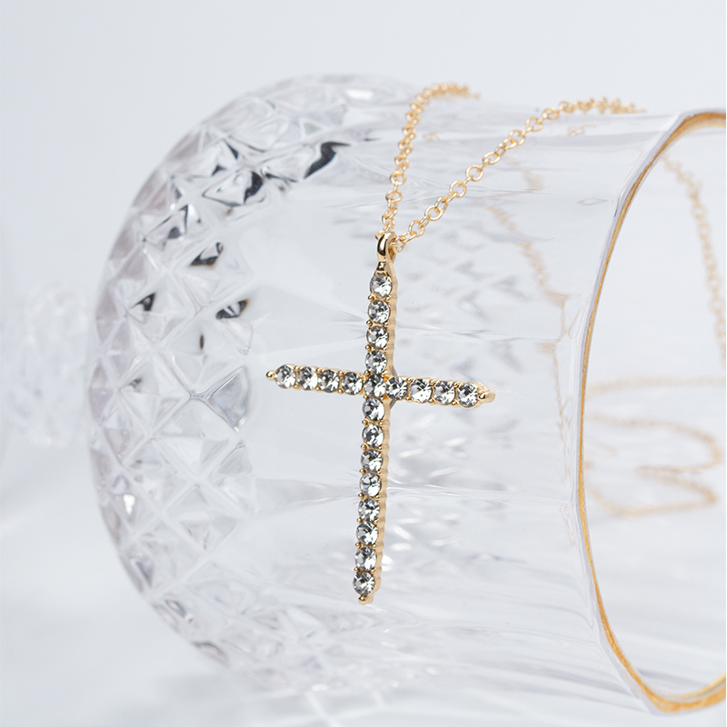 simple full diamond cross necklace wholesale jewelry