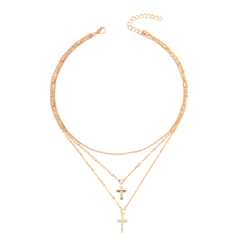 fashion diamond cross three-tiered necklace