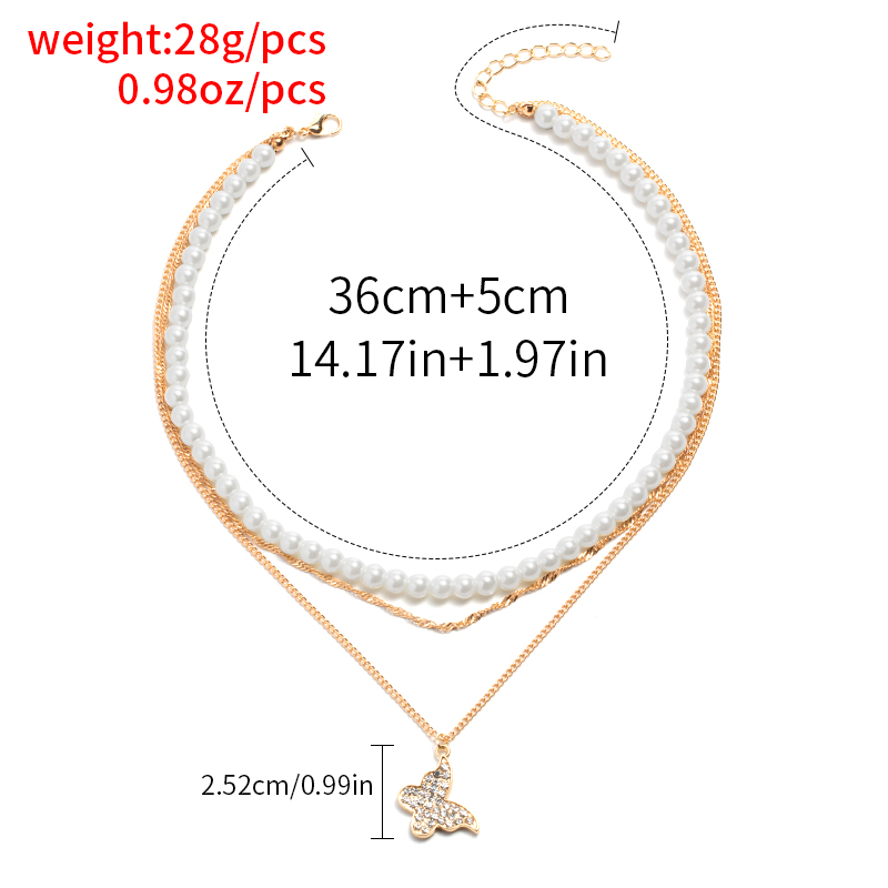 fashion pearl diamond butterfly multi-layer necklaces