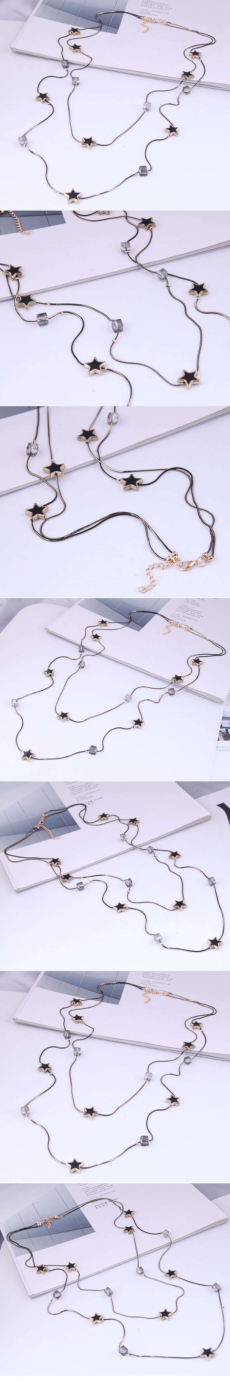 Korean geometric square crystal combination double-layer sweater chain