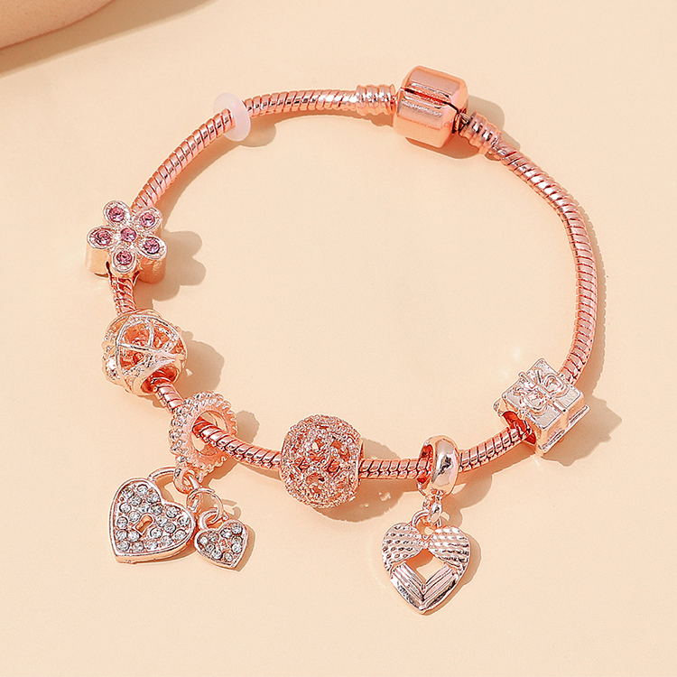European and American creative peach heart copper rhinestone flower braceletpicture1