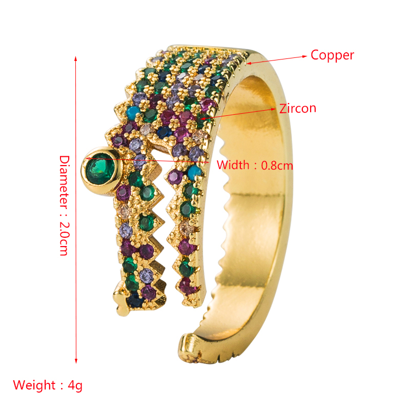 fashion personality copperplated gold microset zircon geometric crocodile ring hiphop open ringpicture1
