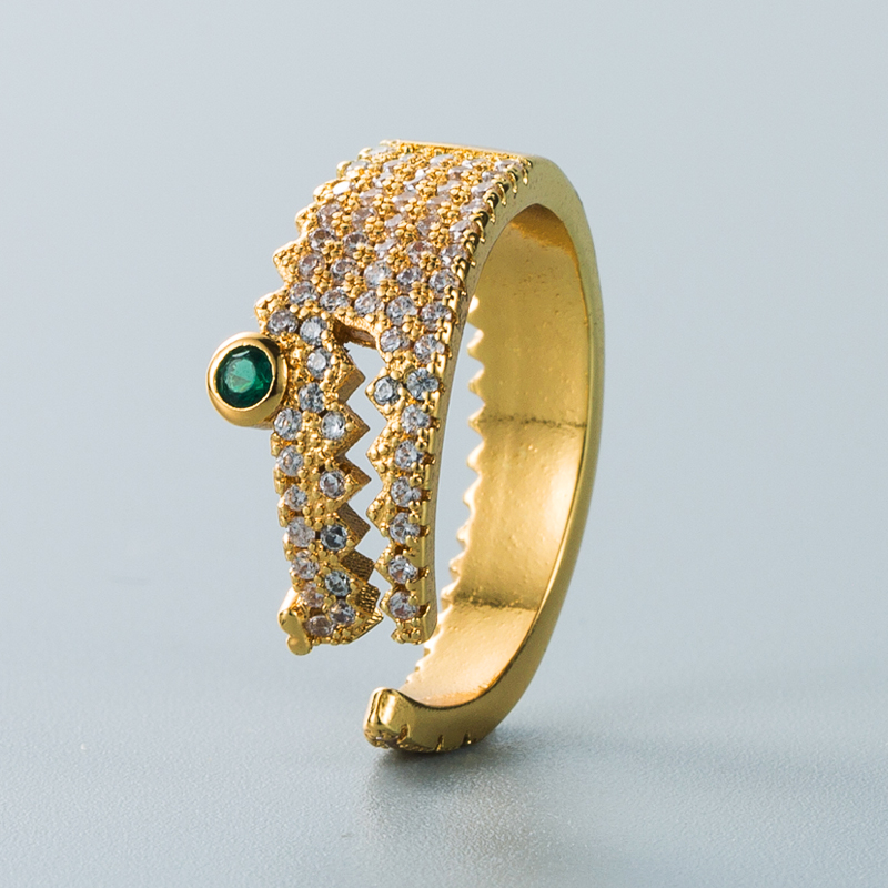 fashion personality copperplated gold microset zircon geometric crocodile ring hiphop open ringpicture6