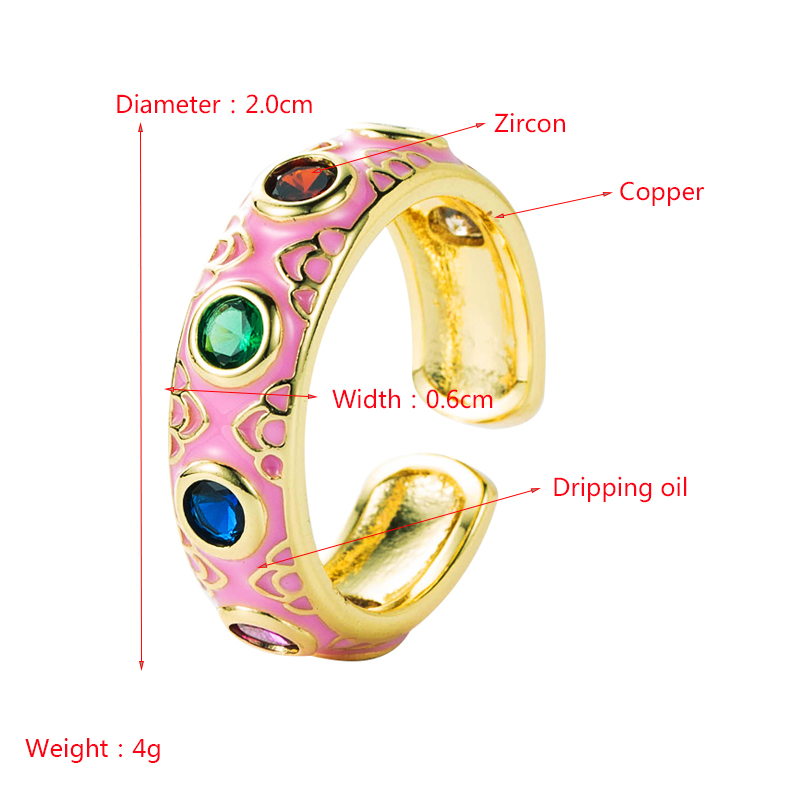 fashion copper plated 18K gold inlaid zircon drip oil ring enamel color craft colorful gem ethnic style ringpicture12