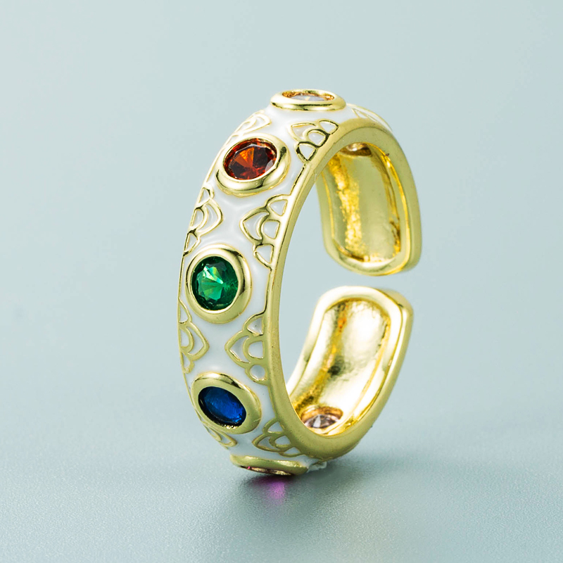 fashion copper plated 18K gold inlaid zircon drip oil ring enamel color craft colorful gem ethnic style ringpicture6