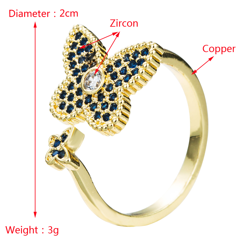mode kupfer vergoldet microset zirkon schmetterling form ring persnlichkeit ffnung verstellbarer ringpicture1