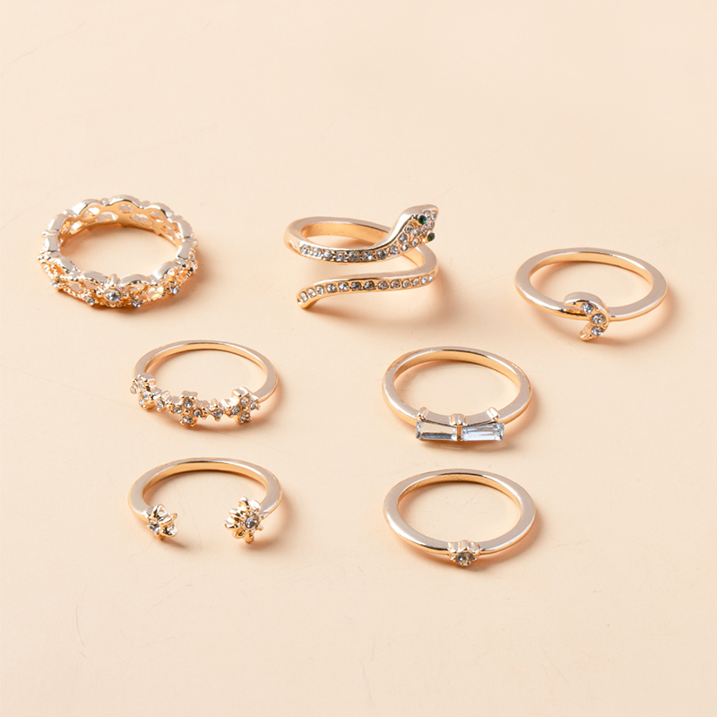 full diamond serpentine moon ring 7 set