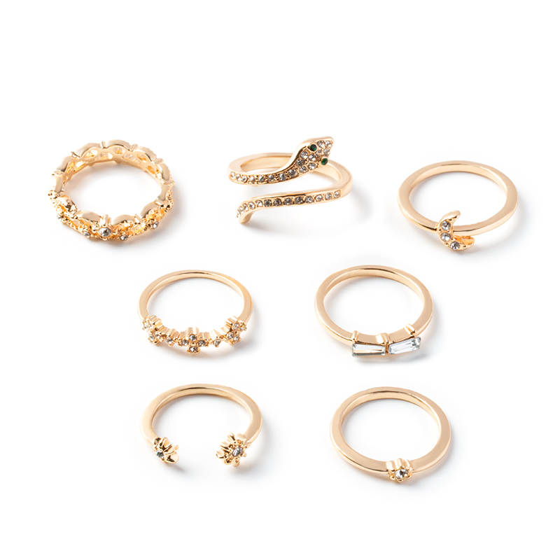 full diamond serpentine moon ring 7 set