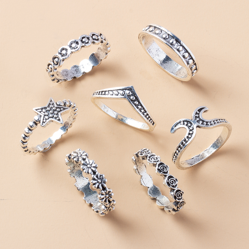 flower five-pointed star rose flower ring 7 set