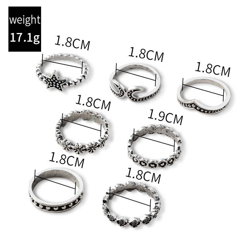 flower five-pointed star rose flower ring 7 set