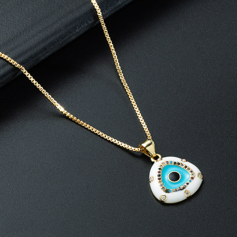 fashion devils eye pendant necklace copper goldplated zircon drip oil hiphop style collarbone chainpicture6
