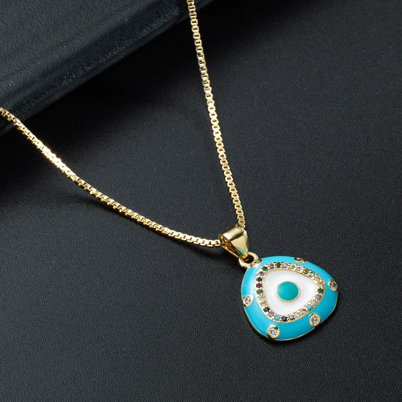 fashion devils eye pendant necklace copper goldplated zircon drip oil hiphop style collarbone chainpicture7