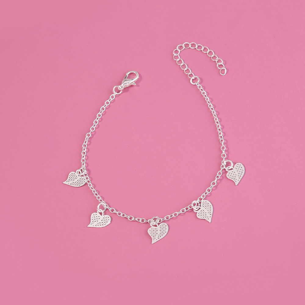 simple design accessories metal fluorescent geometric peach heart pendant bracelet ankletpicture4