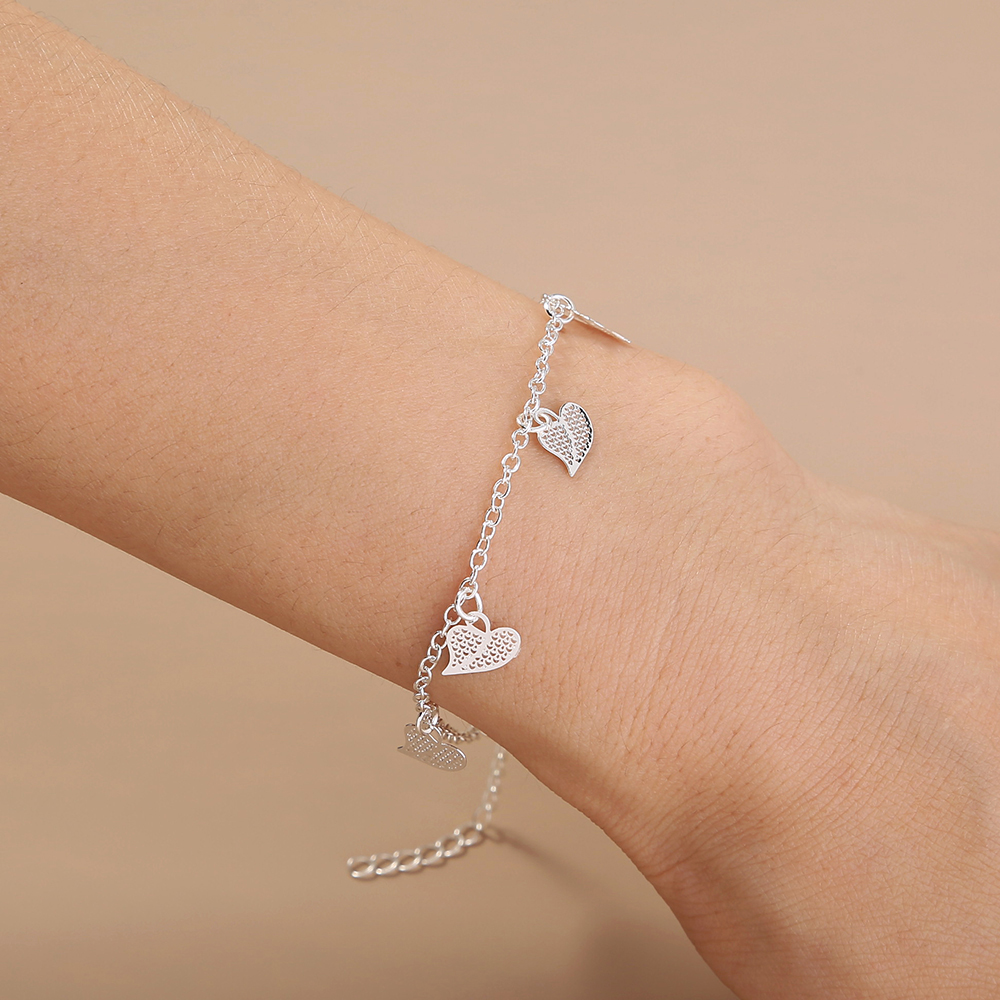 simple design accessories metal fluorescent geometric peach heart pendant bracelet ankletpicture5