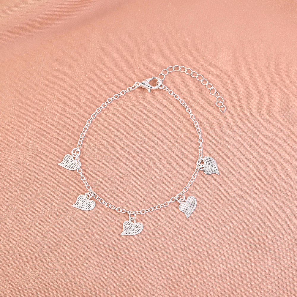 simple design accessories metal fluorescent geometric peach heart pendant bracelet ankletpicture8