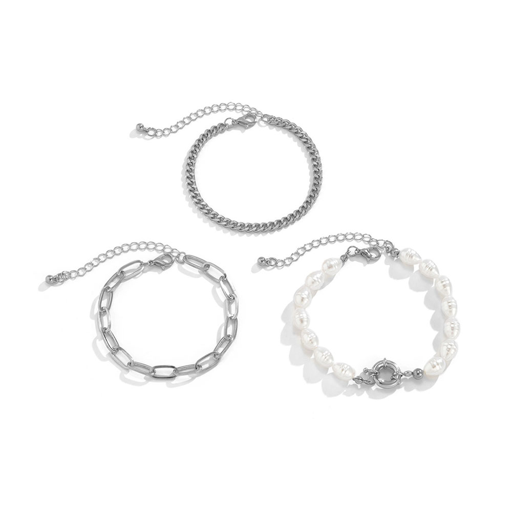 Retro Baroque Imitation Pearl Set Stacking Bracelet Metal Hollow Chain Trend Multilayer Braceletpicture7
