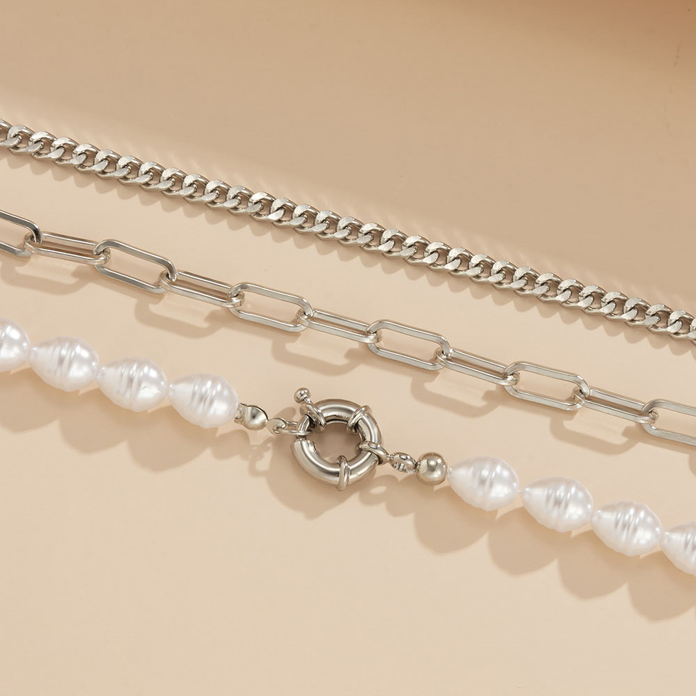 Retro Baroque Imitation Pearl Set Stacking Bracelet Metal Hollow Chain Trend Multilayer Braceletpicture3