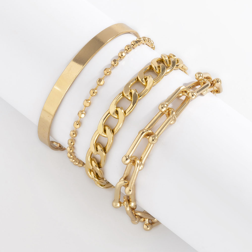 Personality Geometric Copper Bead Chain MultiElement Set Bracelet Fashion Chain Alloy Braceletpicture3