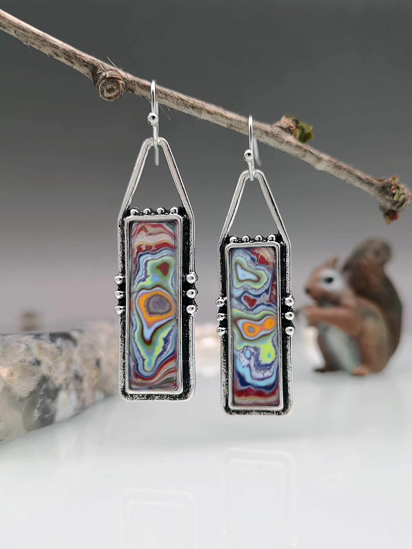 European and American new colorful glazed Ford agate earrings wholesale