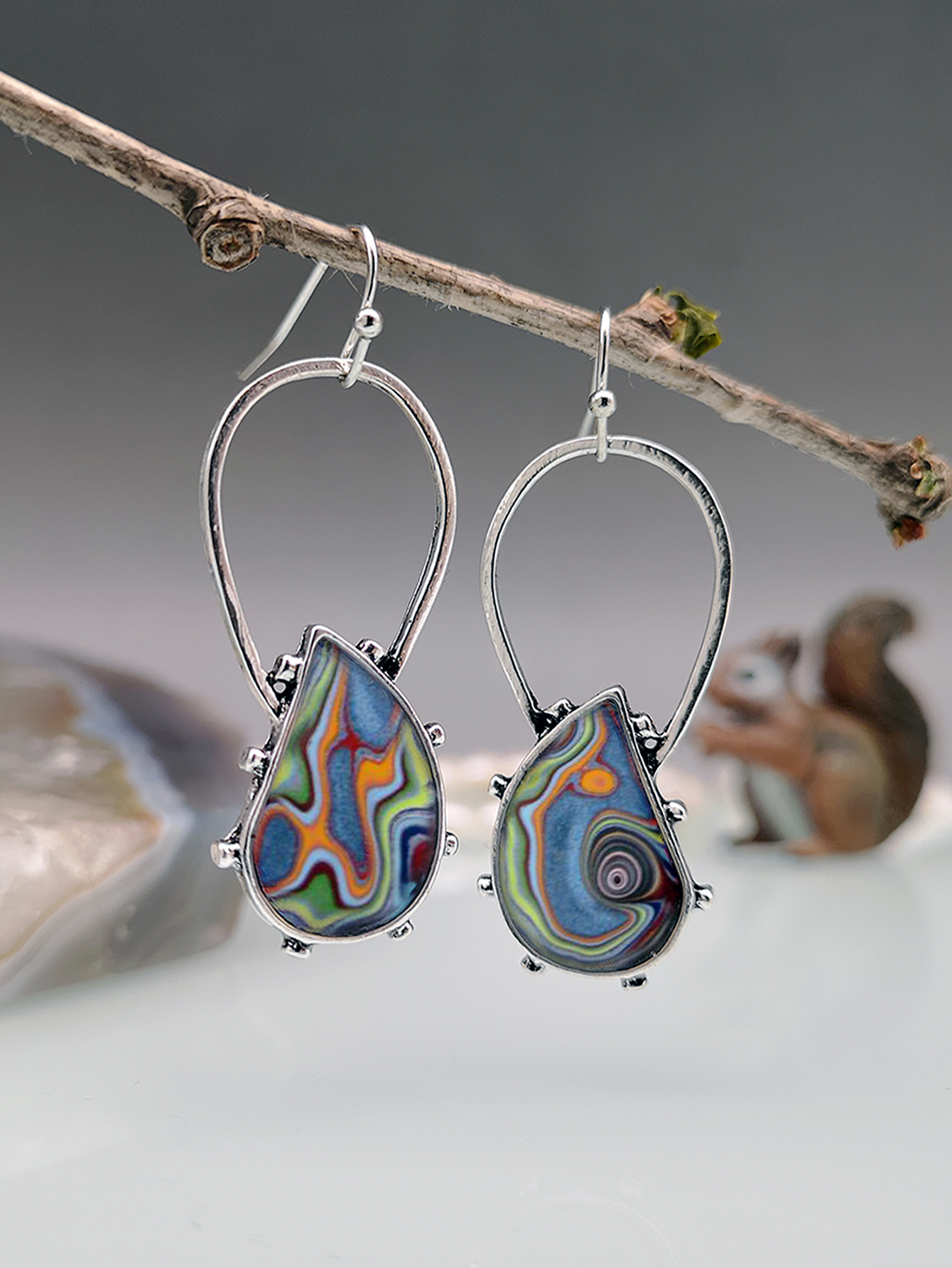 European and American new colorful glazed Ford agate earrings wholesale