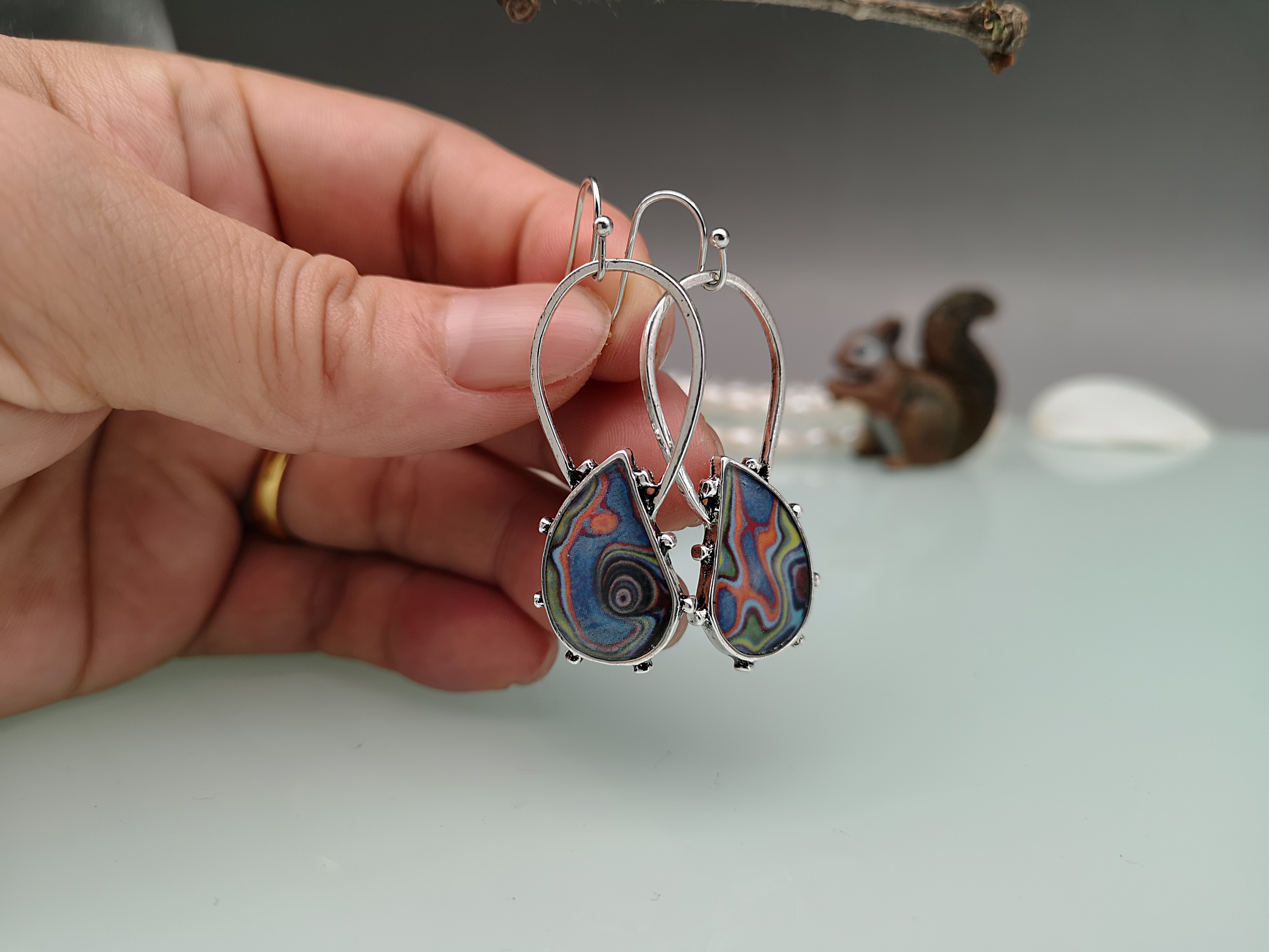 European and American new colorful glazed Ford agate earrings wholesale