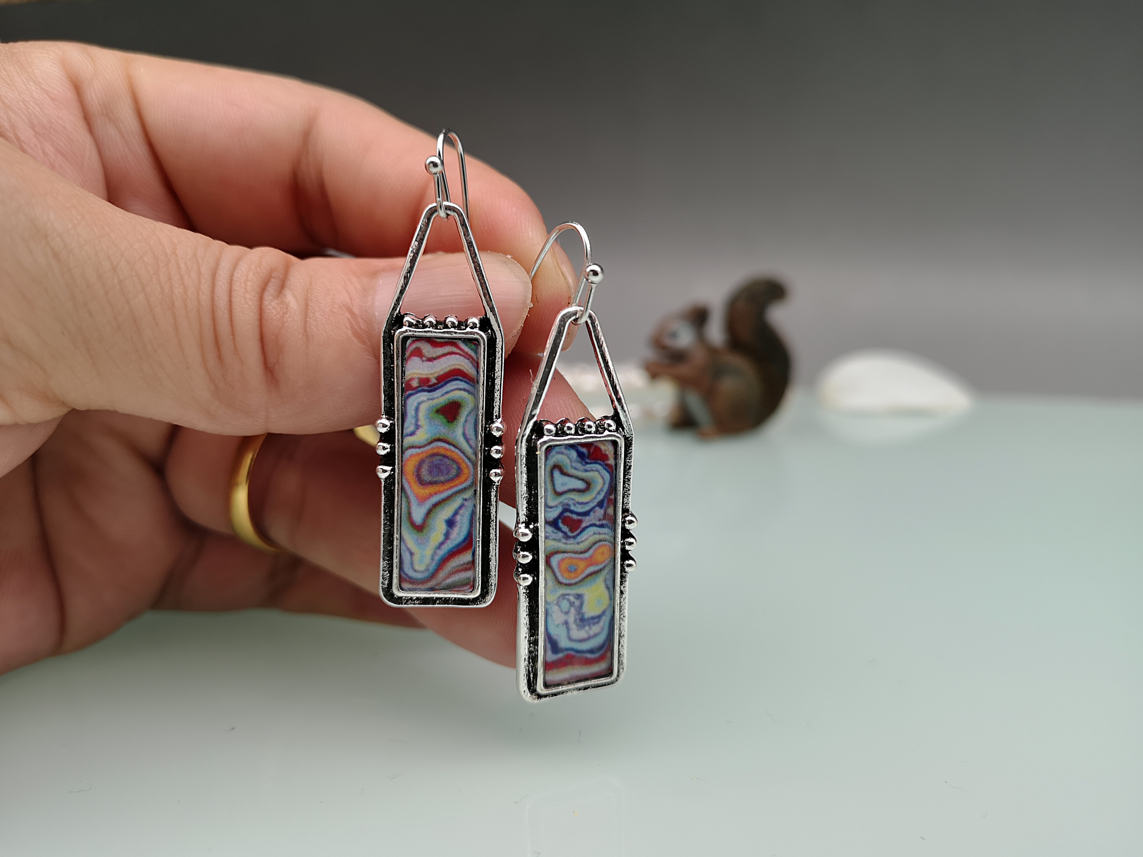 European and American new colorful glazed Ford agate earrings wholesale