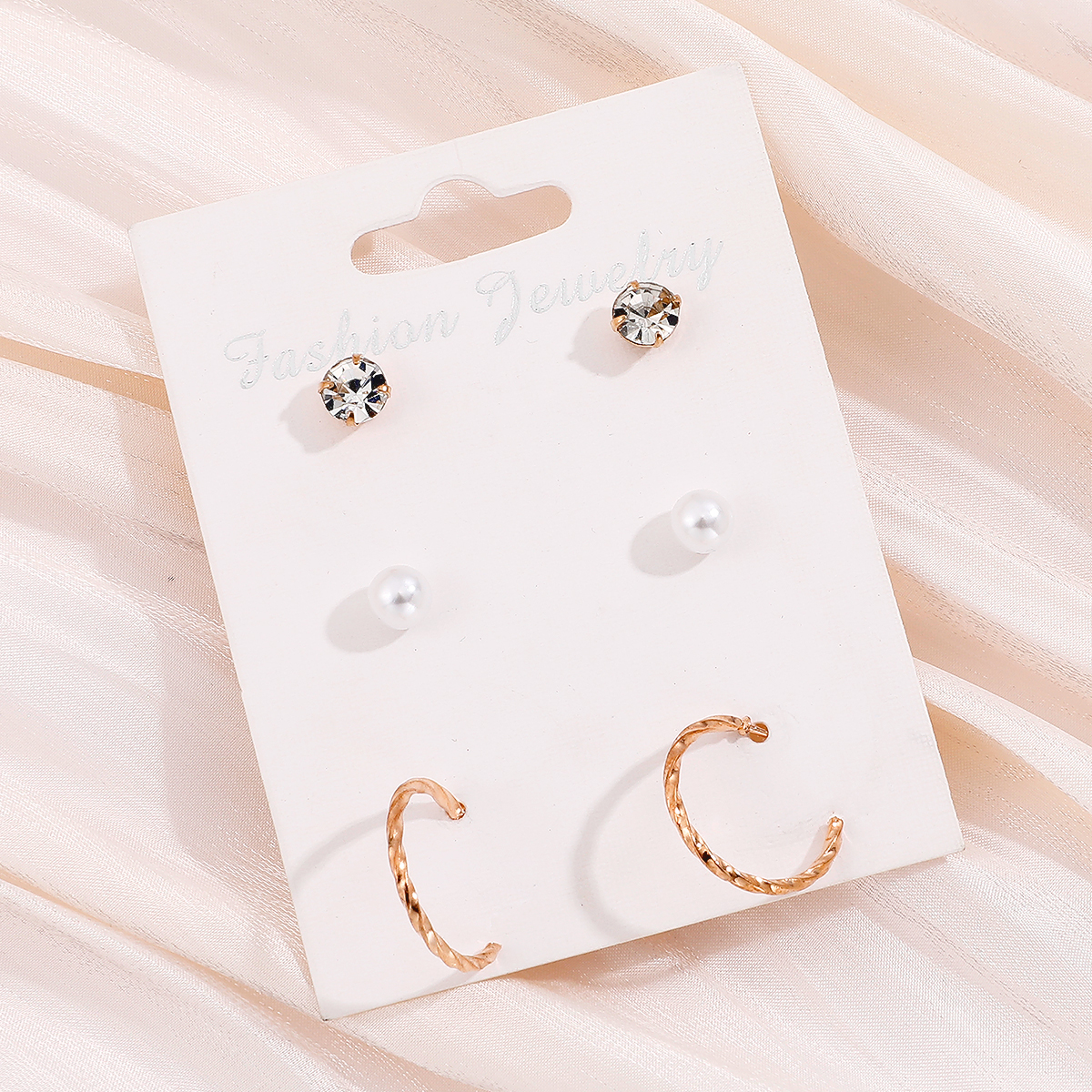 fashion geometric pearl inlaid rhinestone hoop earring set NHHUQ509028picture3