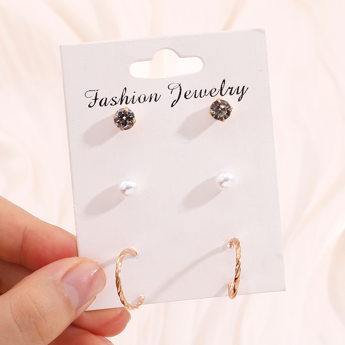 fashion geometric pearl inlaid rhinestone hoop earring set NHHUQ509028picture6