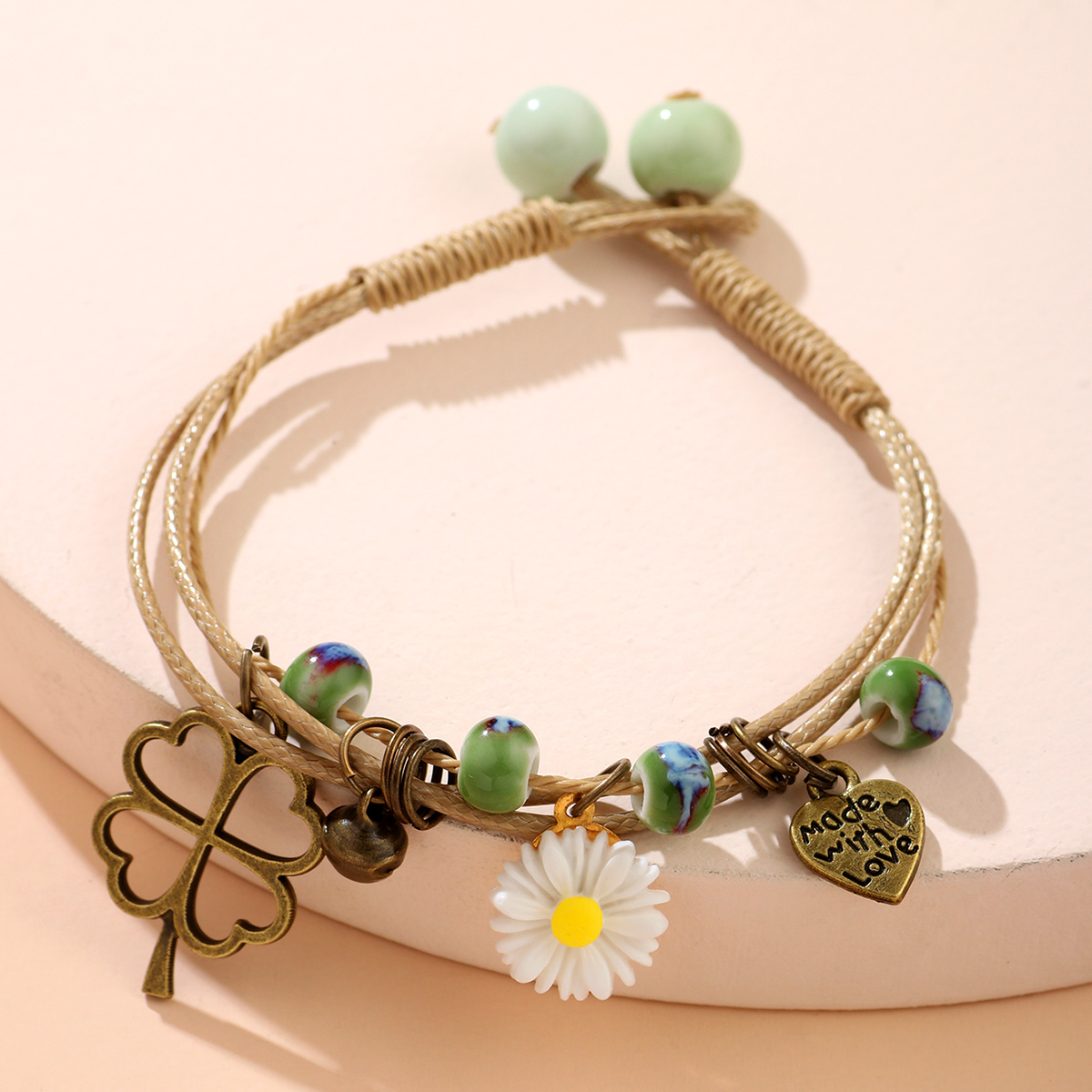 daisy flower four-leaf clover braided rope simple bracelet